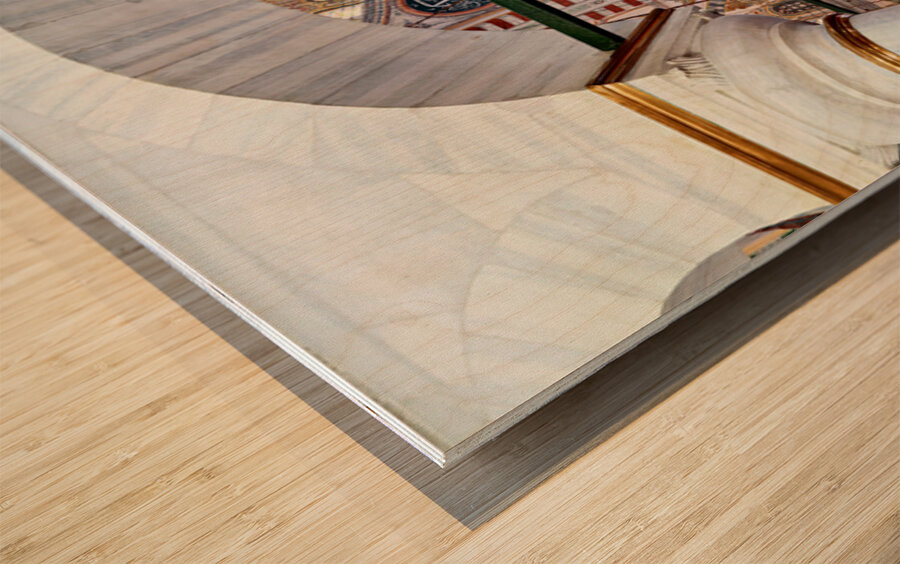 Visitors observe the interior of Fatih Mosque in Istanbul Wood print