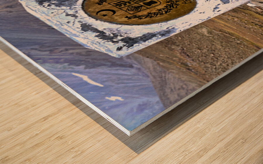 Distance marker showing 7 kilometers to Pakistan on road in 1986 Wood print