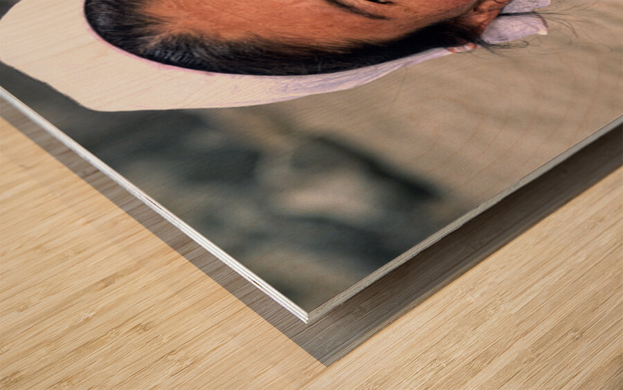 Mother and child in Uzbekistan during daily life activity Wood print