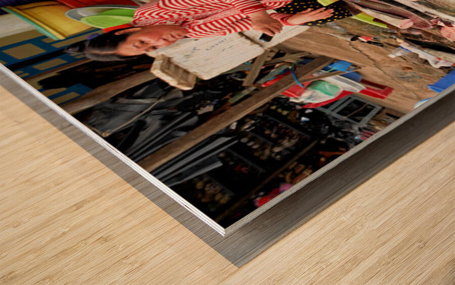 Fish market scene in Phu Quoc Vietnam during the day Wood print