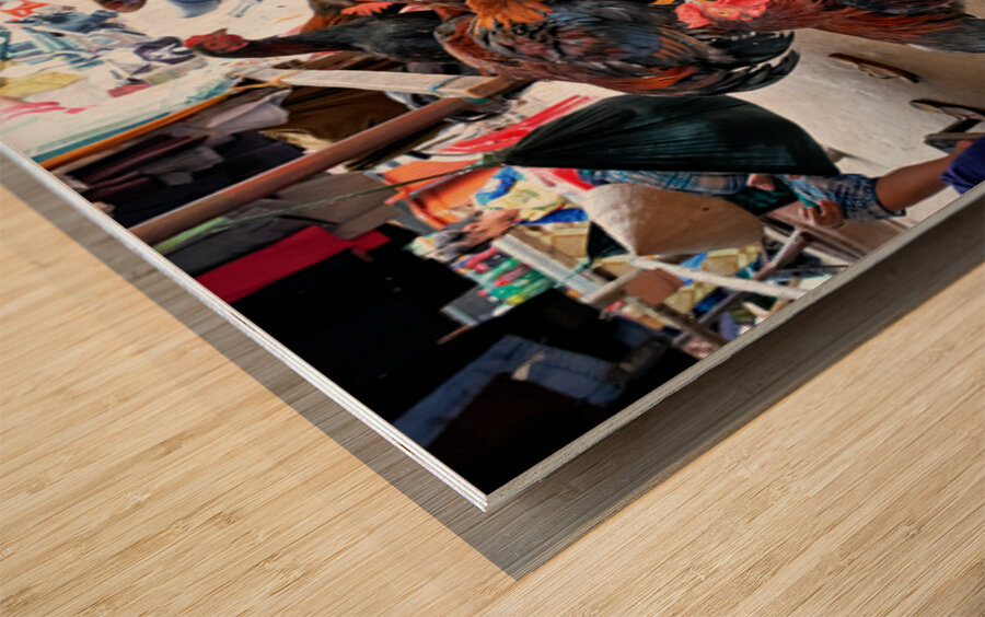 Chickens gathered in a market in Phu Quoc Vietnam Wood print