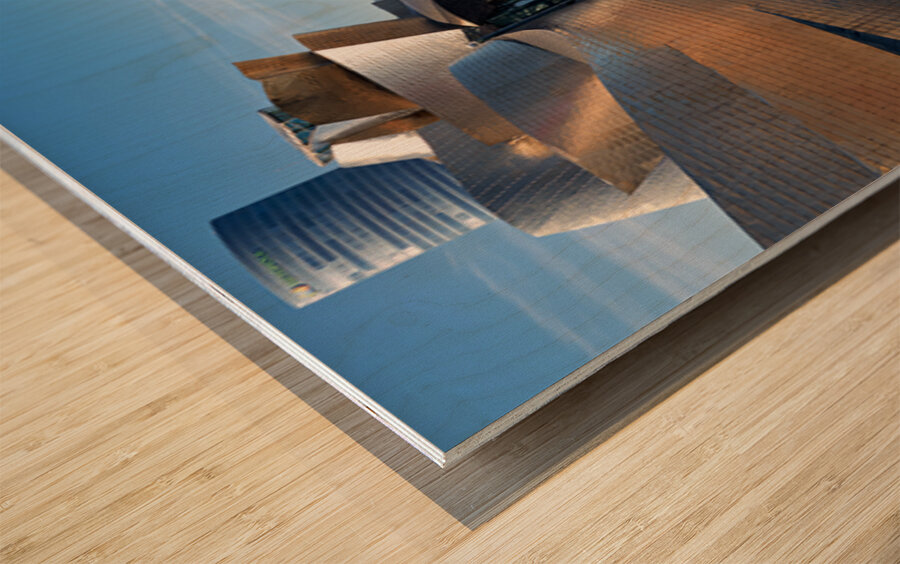 Construction and architecture near the river in Bilbao Spain Wood print