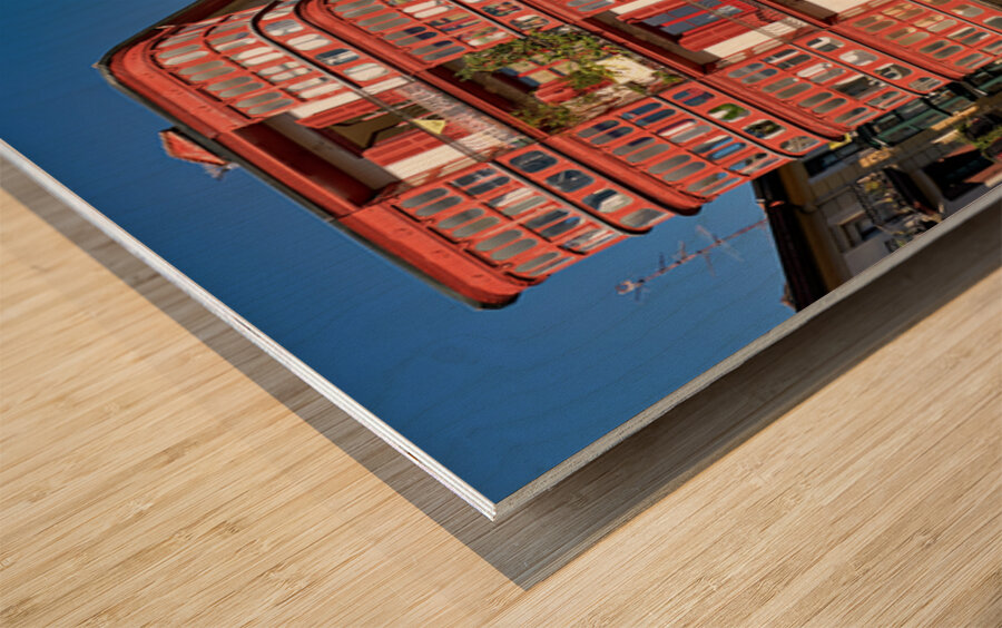 Stairs and buildings in downtown Bilbao Spain during the day Wood print