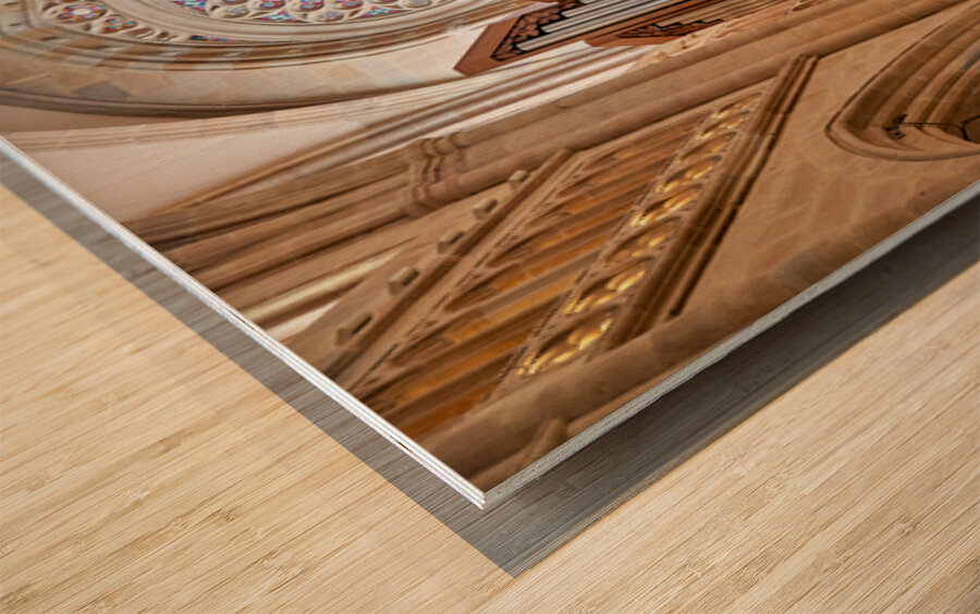 Organ and stained glass in Bilbao Cathedral interior Wood print