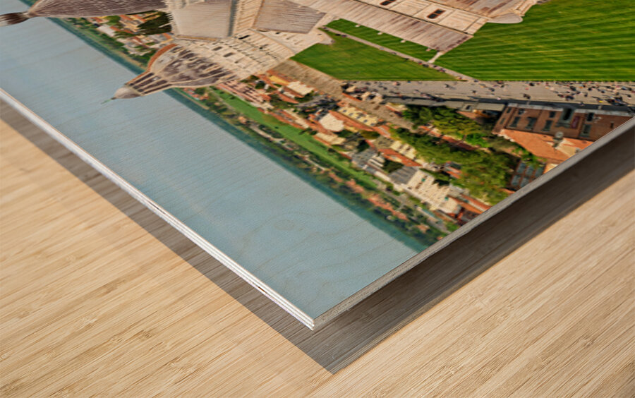 View of Piazza dei Miracoli in Pisa with the Leaning Tower Wood print
